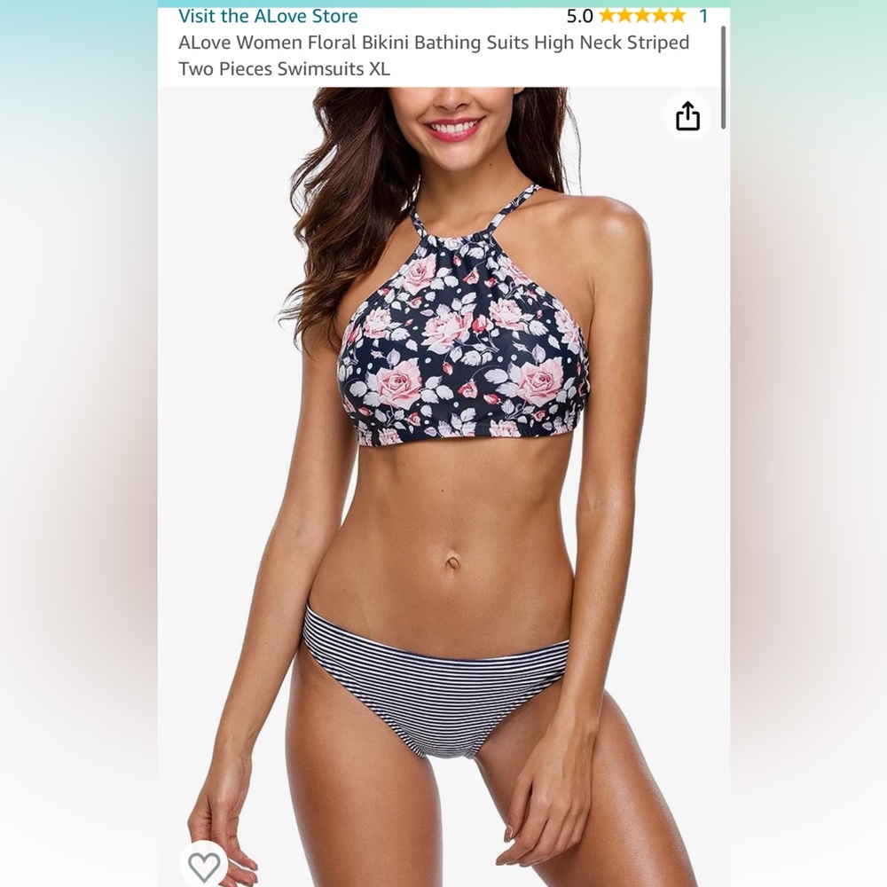 XL two piece high neck floral bathing suit